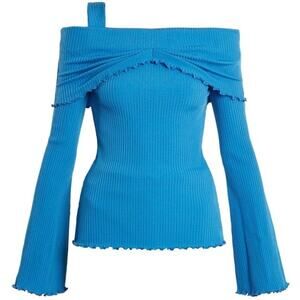 ELLERY Blue Limozeen One-Shoulder Ribbed Top